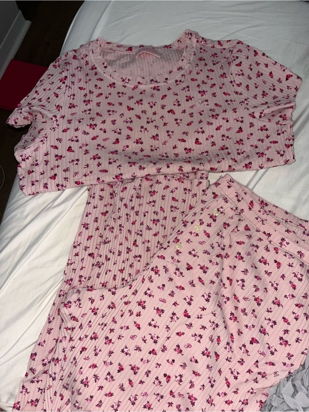 PINK Victoria's Secret Floral Ribbed Pajama Set Sz XL